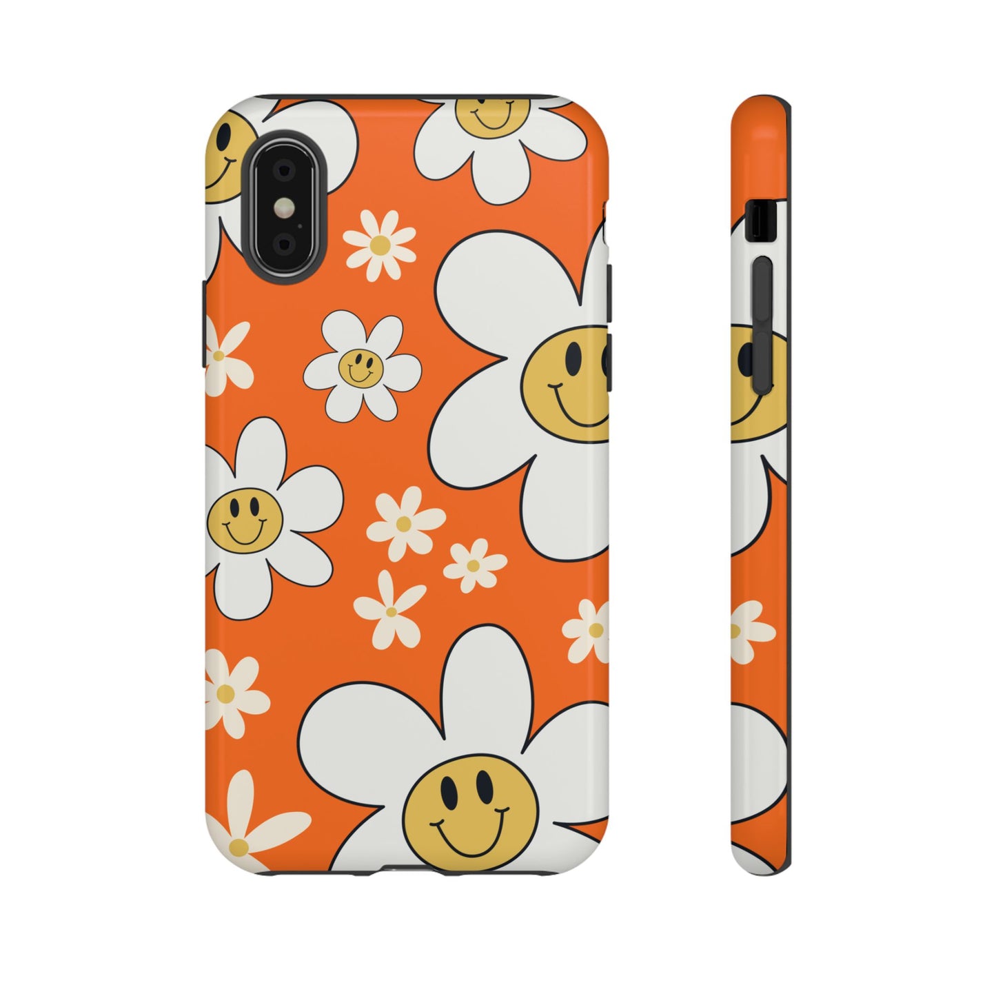 Fun Retro Daisy Pattern with Orange Background Phone Case - Orange Phone Case - iPhone X / Glossy