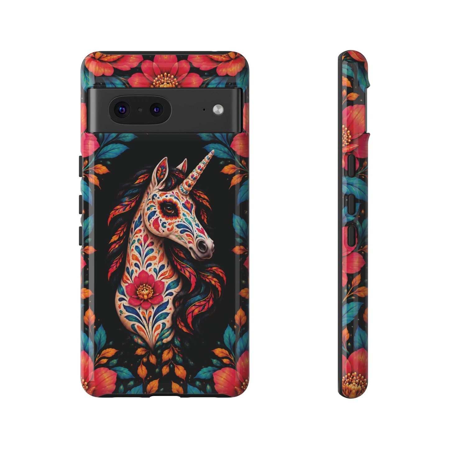 Elegant Pink and Turquoise Calavera Unicorn Phone Case - Phone Case - Google Pixel 7 / Glossy