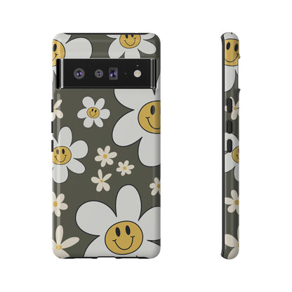 Fun Retro Daisy Pattern with Olive Green Background Phone Case - Green Phone Case - Google Pixel 6 Pro / Glossy