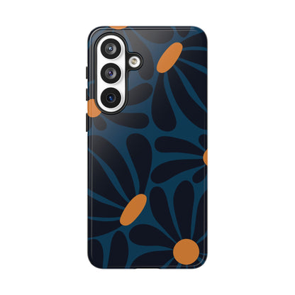 Dark Blue & Orange Daisy Pattern Phone Case - Blue Phone Case - Samsung Galaxy S26 Plus / Glossy