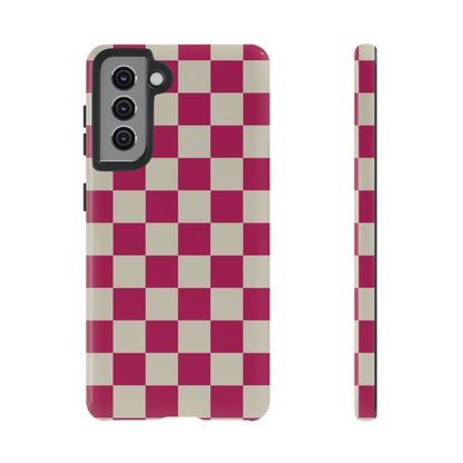 Pink & White Checked Pattern Phone Case - Pink Phone Case - Samsung Galaxy S21 / Glossy