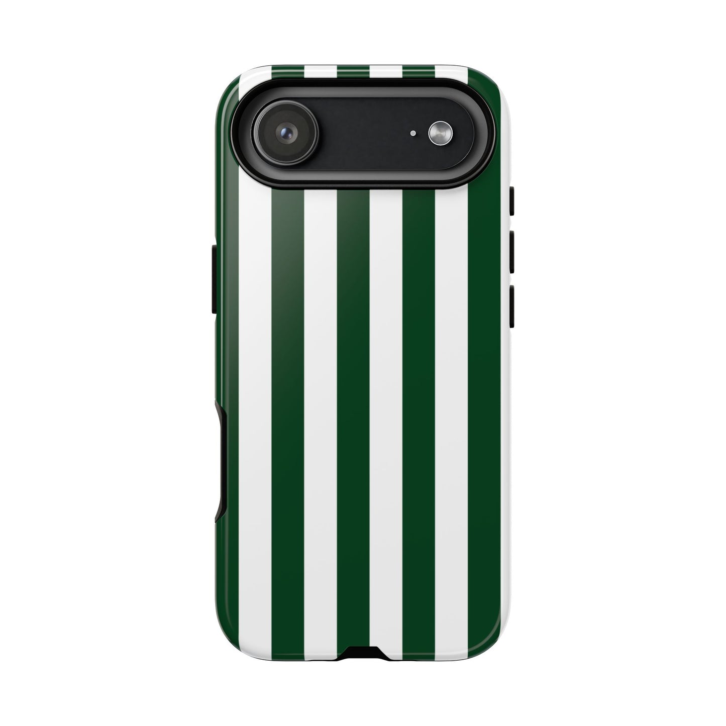 iPhone 17 Air / Glossy Phone Case - Simple Dark Green & White Stripe Pattern Phone Case