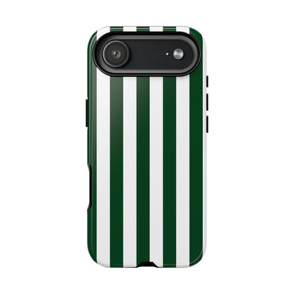 iPhone 17 Air / Glossy Phone Case - Simple Dark Green & White Stripe Pattern Phone Case