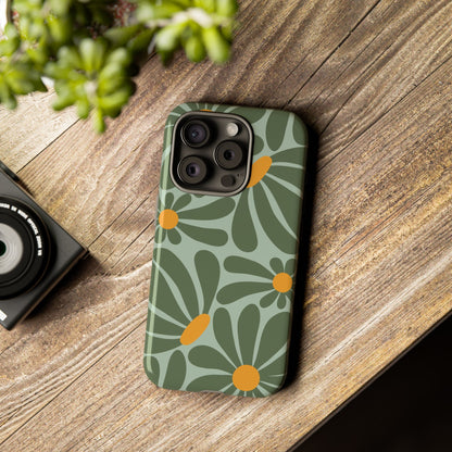 Retro Green Daisy Pattern Phone Case - Green Phone Case