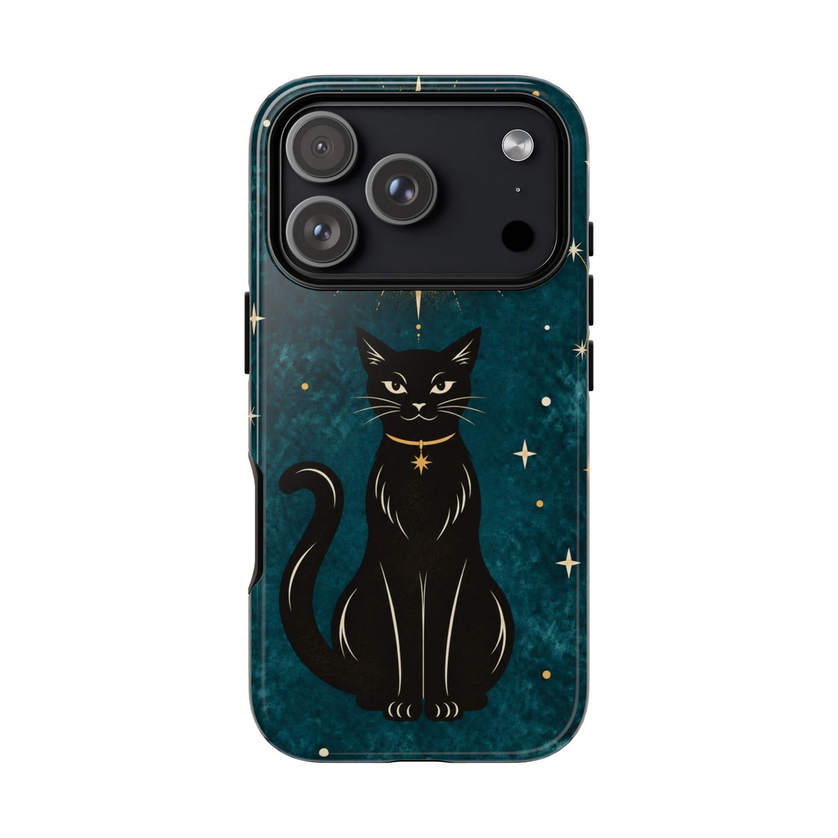 Whimsical Teal Celestial Black Cat Phone Case