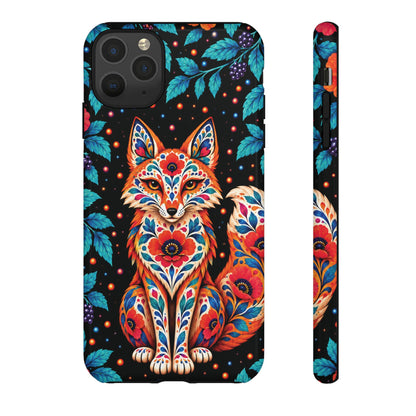 Vibrant Orange and Turquoise Calavera Fox Phone Case - Multicolor Phone Case - iPhone 11 Pro Max / Glossy