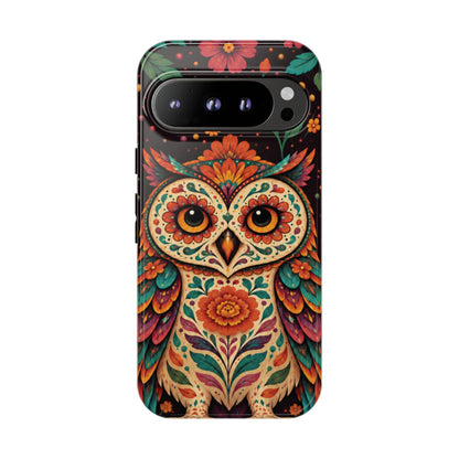 Vibrant Terracotta and Teal Calavera Owl Phone Case - Multicolor Phone Case - Google Pixel 9 Pro / Glossy