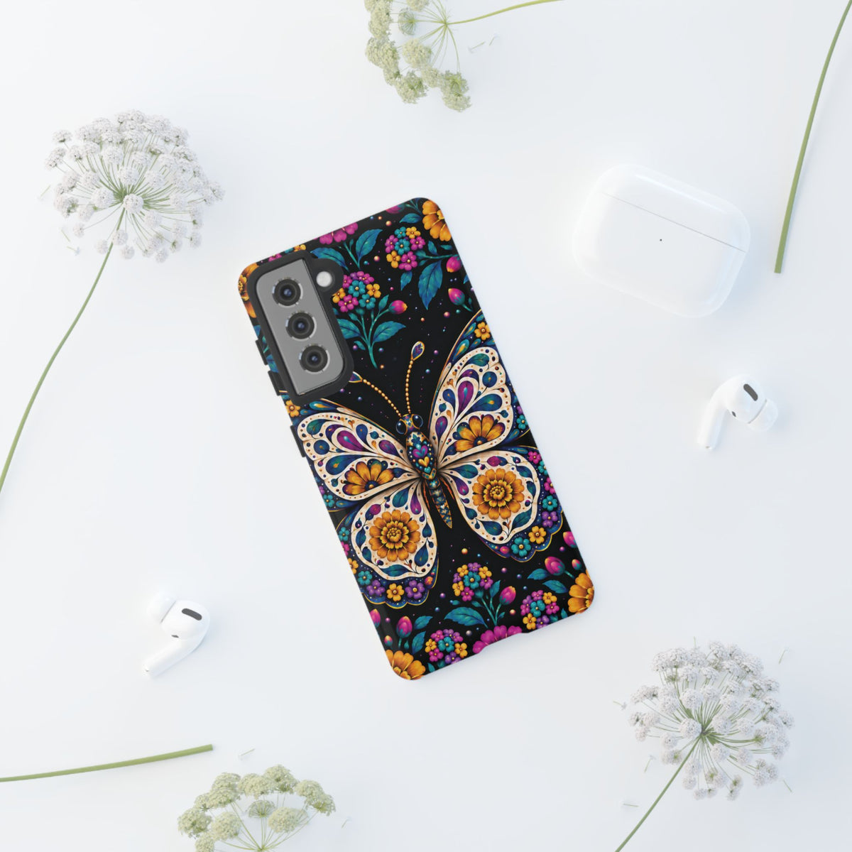 Vibrant Purple and Teal Calavera Butterfly Phone Case - Multicolor Phone Case
