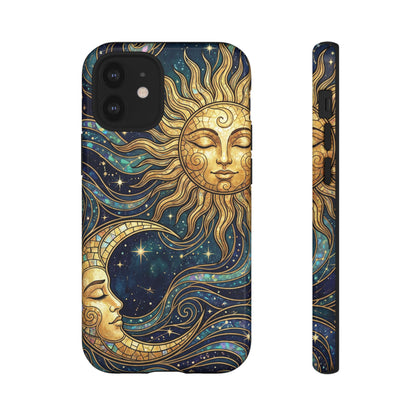 Elegant Teal & Gold Sun and Moon Phone Case