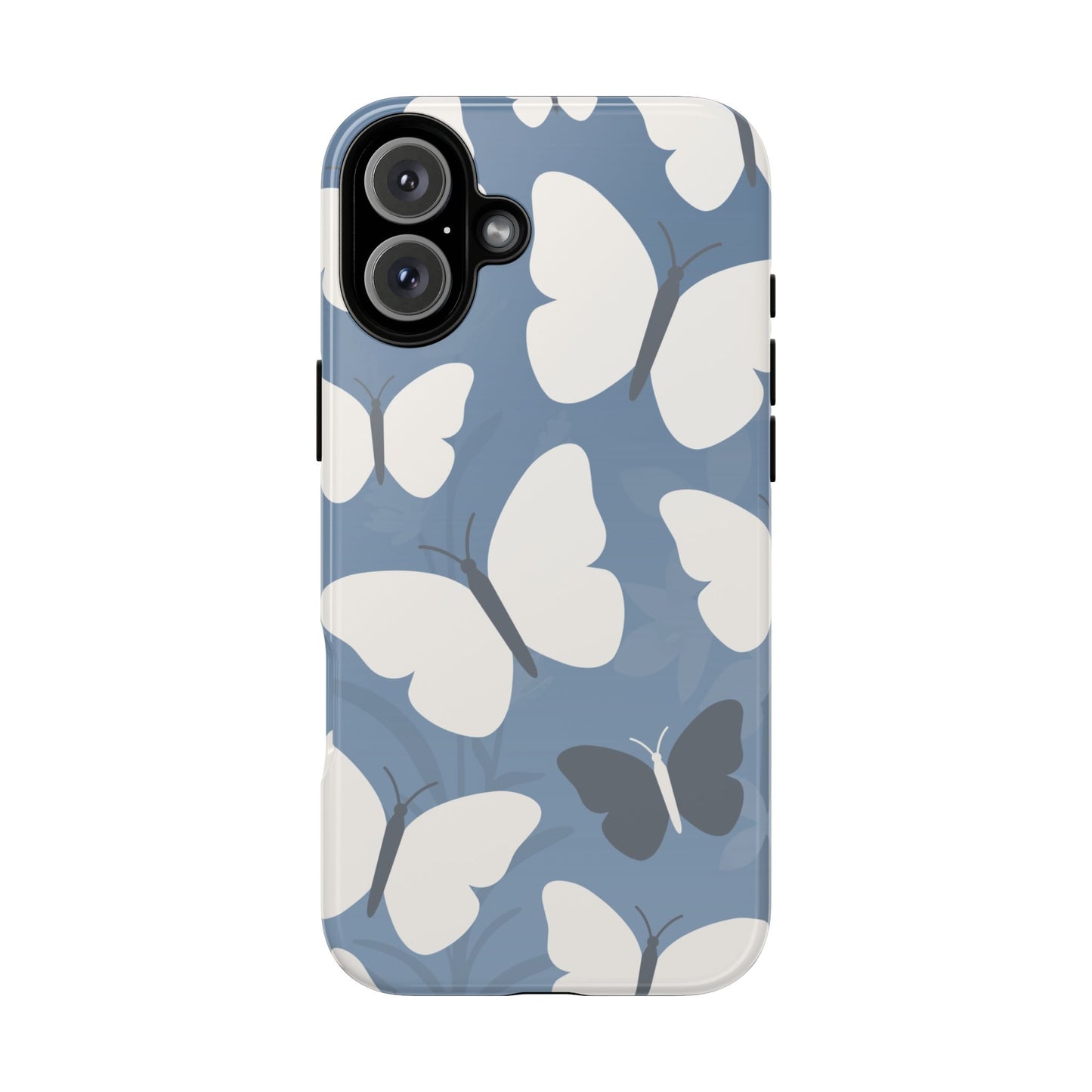 iPhone 16 Plus / Glossy Phone Case - Minimalist Light Blue Butterfly Pattern Phone Case