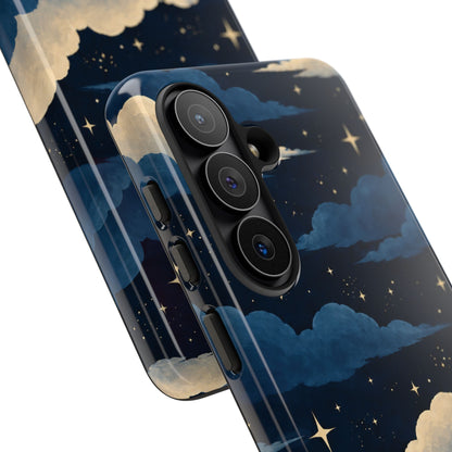 Illustrated Navy Blue Clouds & Stars Phone Case