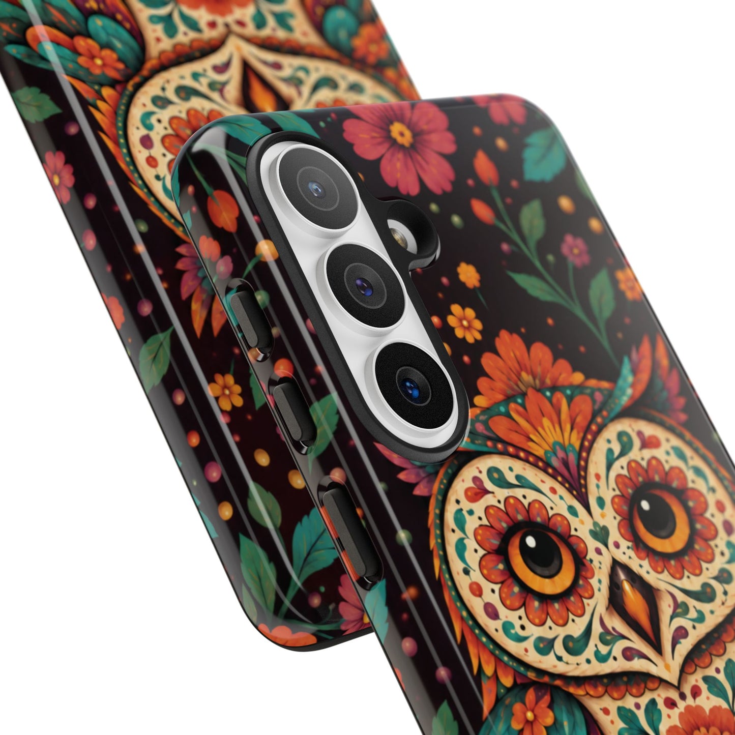 Vibrant Terracotta and Teal Calavera Owl Phone Case - Multicolor Phone Case