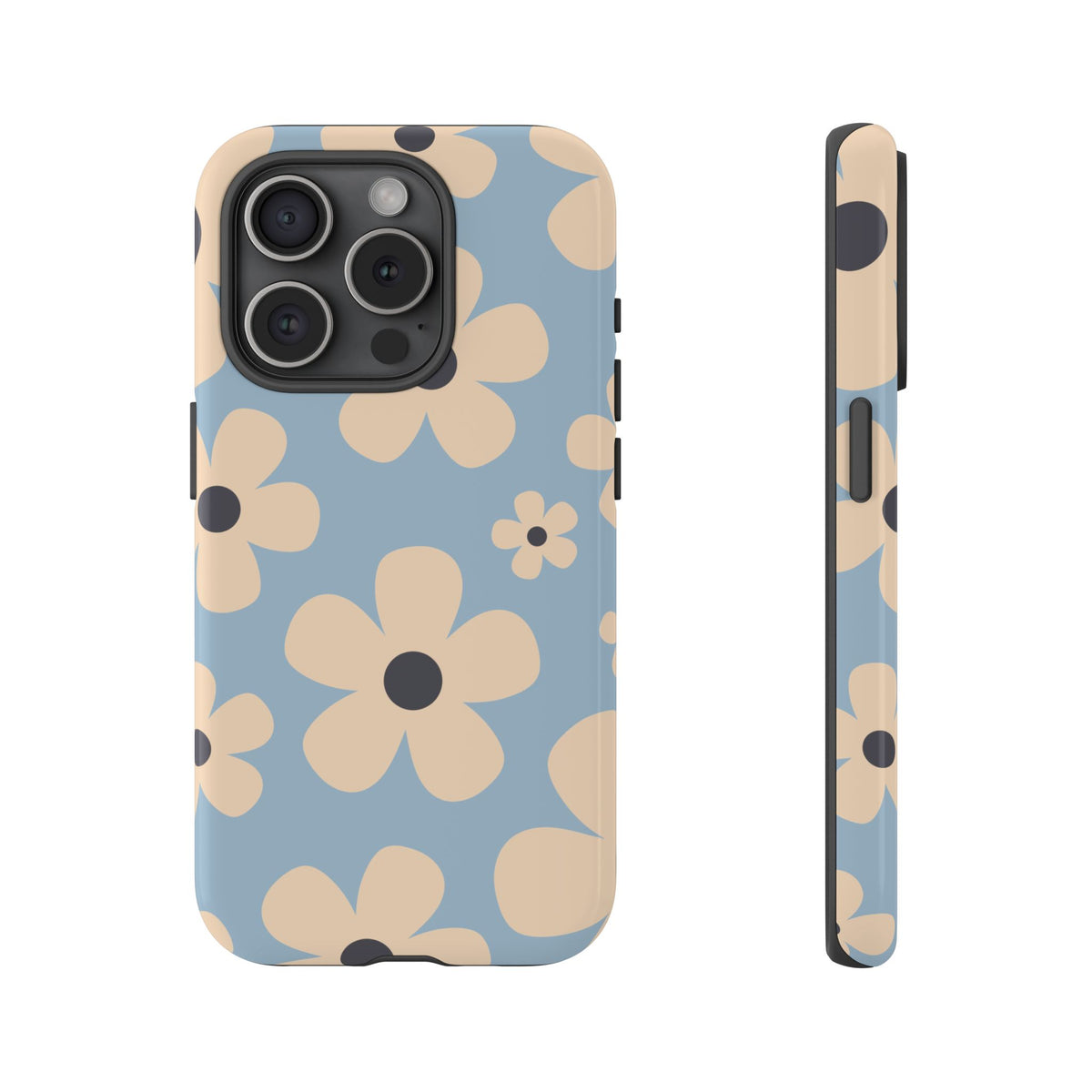 Cute Light Blue & Cream Daisy Pattern Phone Case - Blue Phone Case - iPhone 15 Pro / Glossy