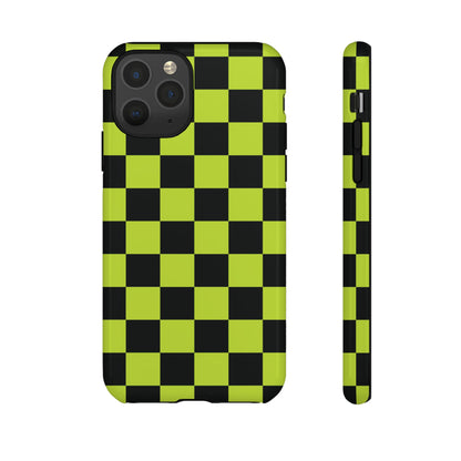 Trendy Neon Lime Green & Black Checked Pattern Phone Case - Green Phone Case - iPhone 11 Pro / Glossy