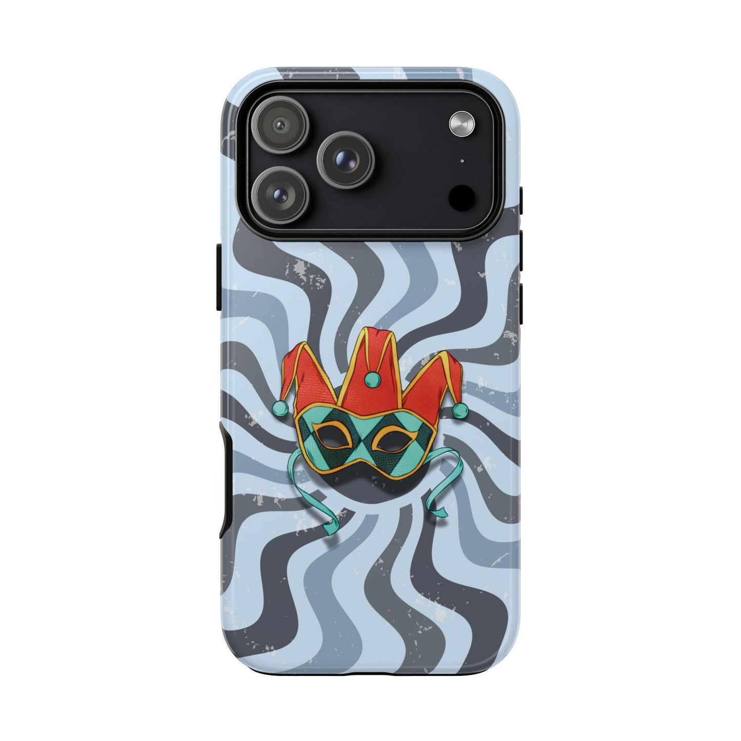 iPhone 17 Pro Max / Glossy Phone Case - Venetian Jester Mask – Blue Retro Soft Revival Phone Case