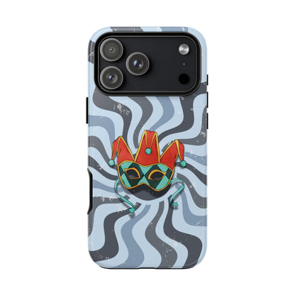 iPhone 17 Pro Max / Glossy Phone Case - Venetian Jester Mask – Blue Retro Soft Revival Phone Case