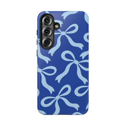 Bold Cobalt Blue and Powder Blue Bow Pattern Phone Case - Blue Phone Case - Samsung Galaxy S25 Plus / Glossy