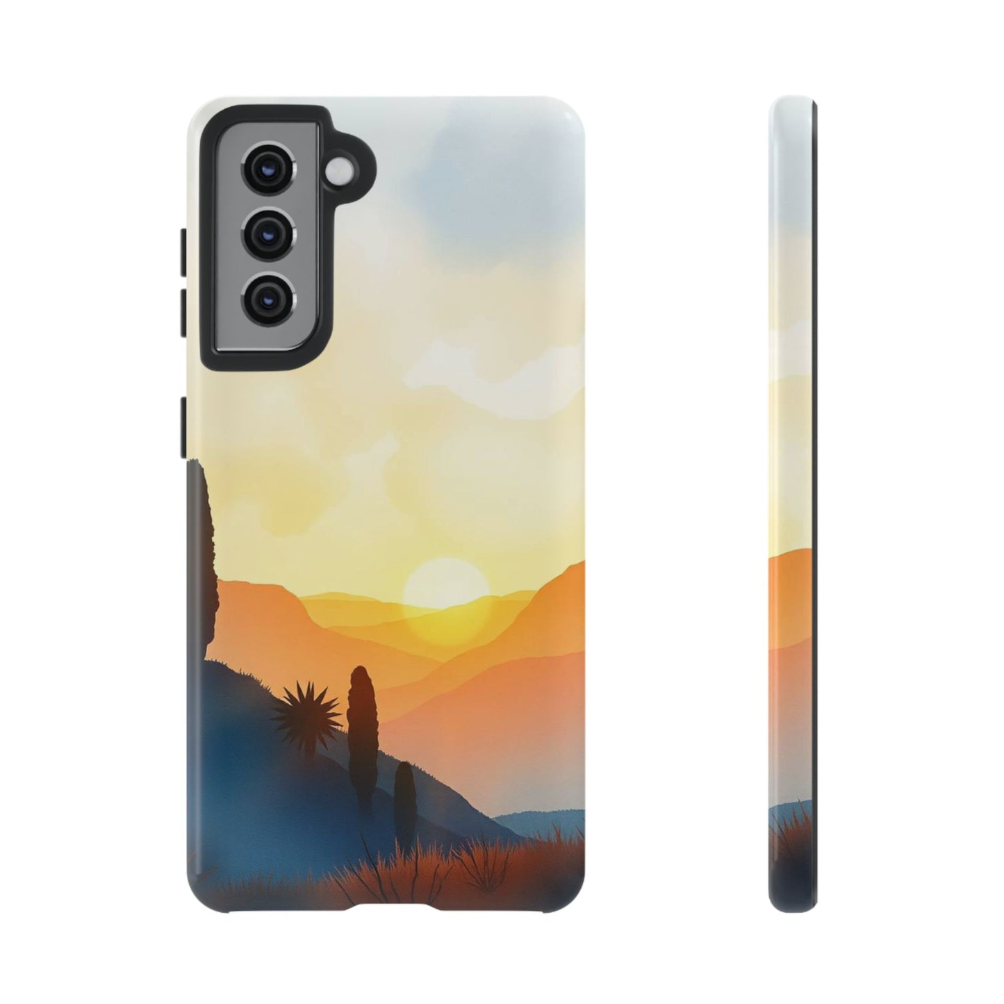 Samsung Galaxy S21 / Glossy Phone Case - Watercolour Sunset Design Phone Case