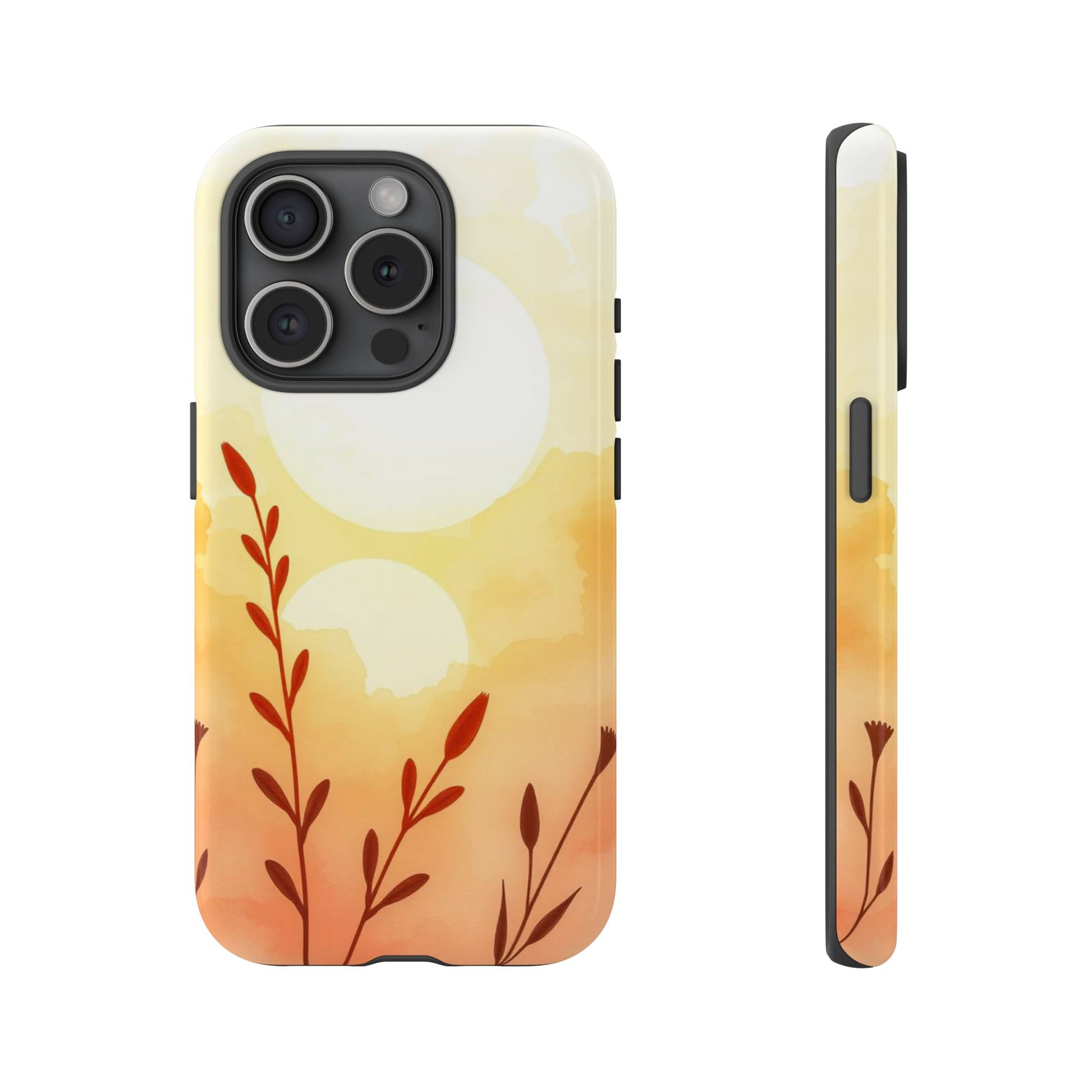 Watercolour Wildflower & Sun Design Phone Case - Multicolor Phone Case - iPhone 15 Pro / Glossy
