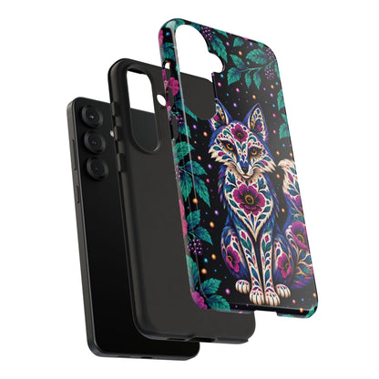 Vibrant Purple and Teal Calavera Fox Phone Case - Multicolor Phone Case