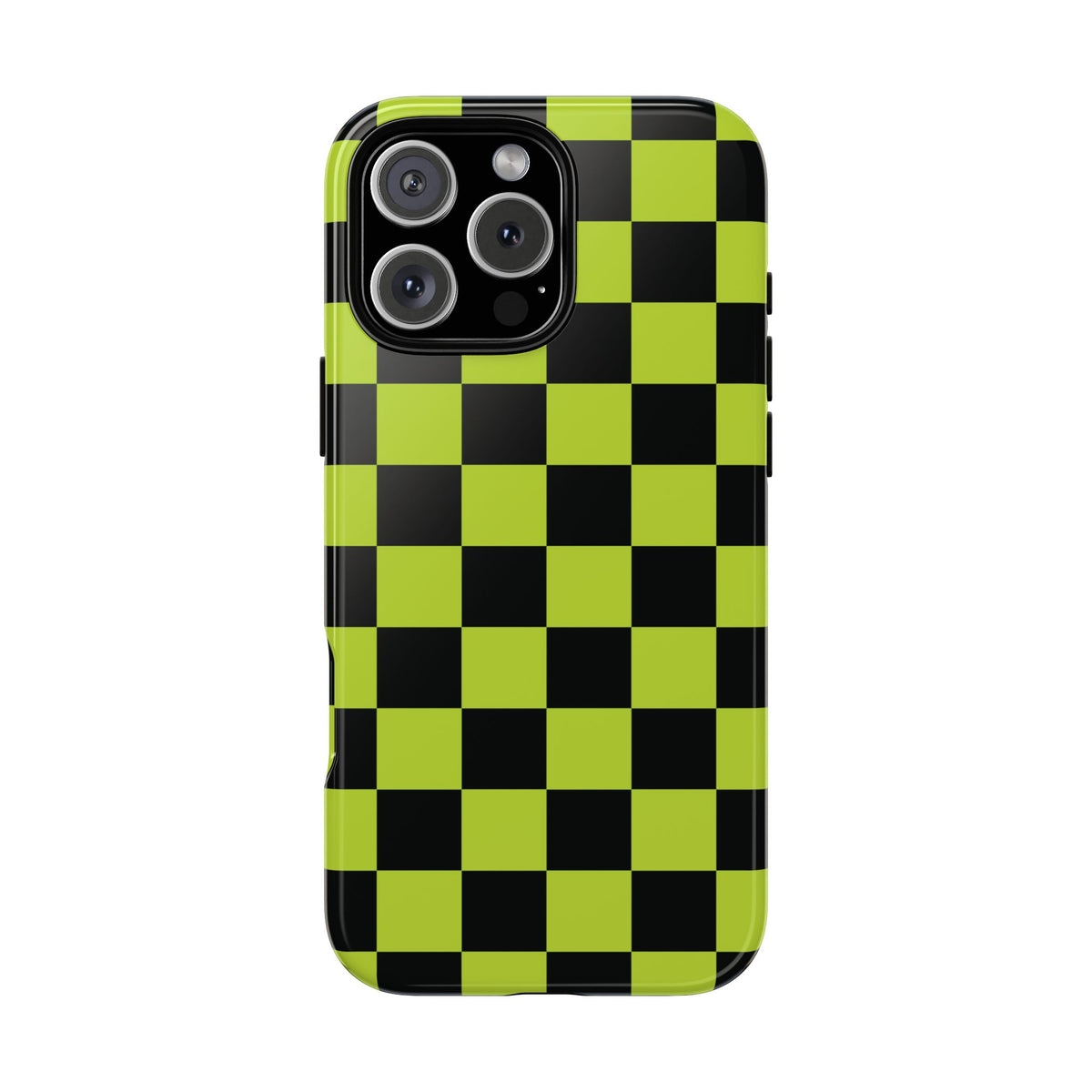 Trendy Neon Lime Green & Black Checked Pattern Phone Case - Green Phone Case - iPhone 16 Pro Max / Glossy