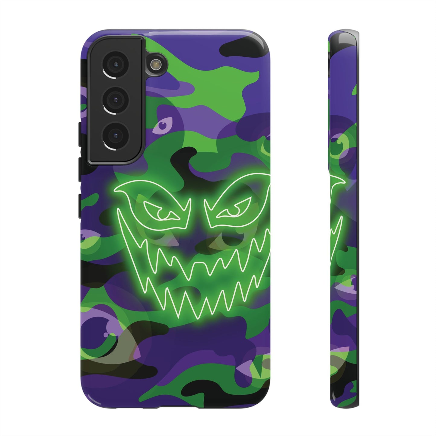 Samsung Galaxy S22 / Glossy Phone Case - Green & Purple Neon Face Camo Phone Case