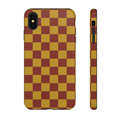 iPhone XS MAX / Glossy Phone Case - Trendy Mustard & Burgandy Checked Pattern Phone Case
