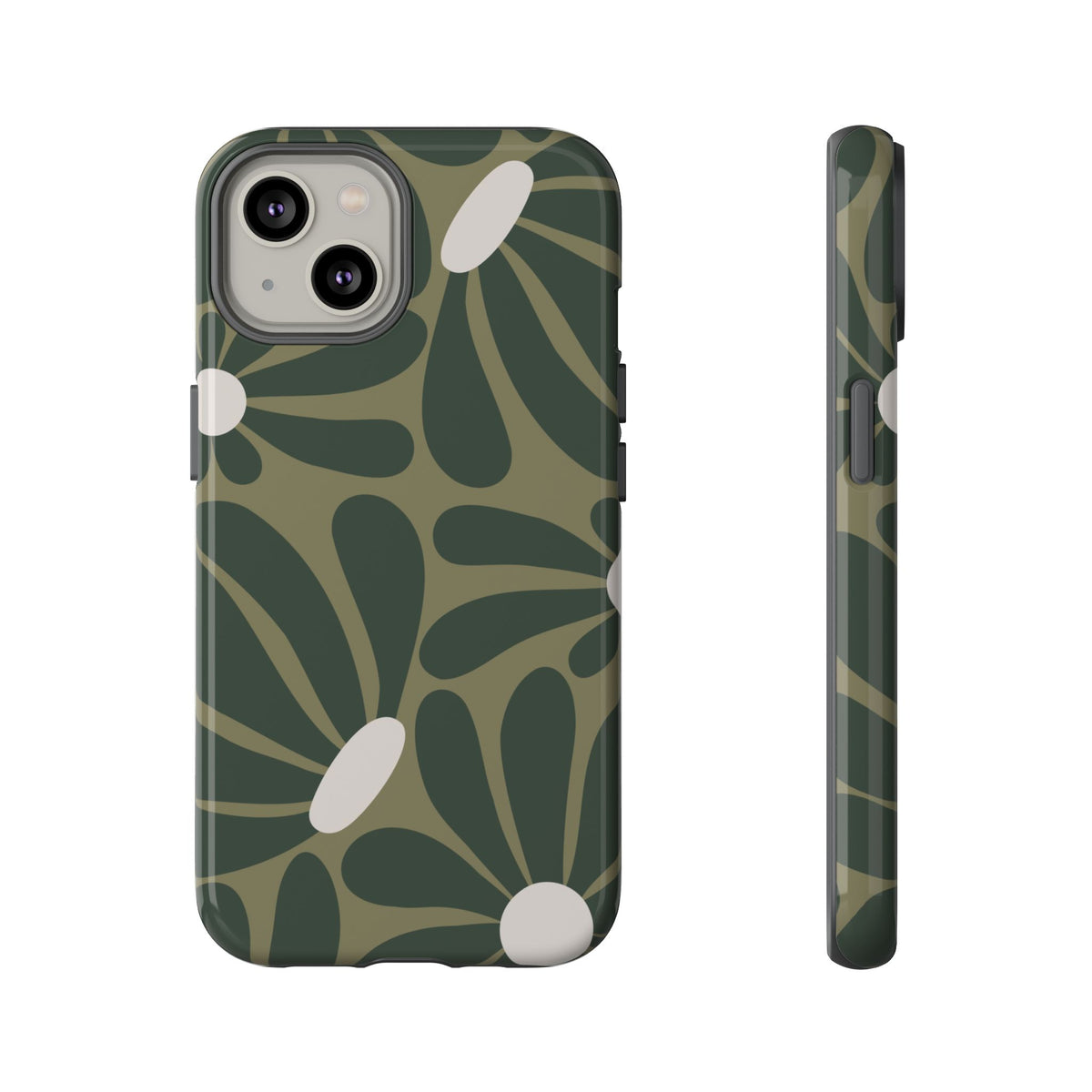 Retro Olive Green Daisy Pattern Phone Case - Green Phone Case - iPhone 14 / Glossy