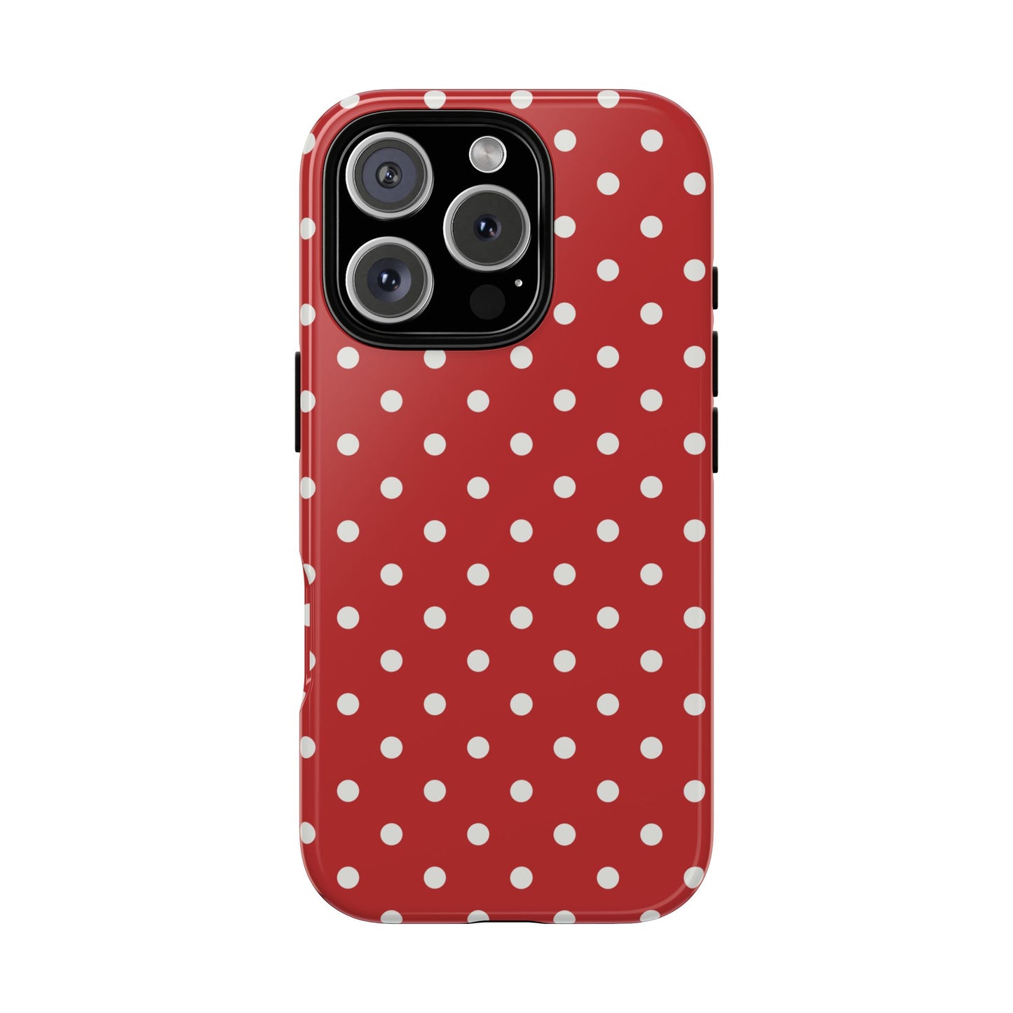 iPhone 16 Pro / Glossy Phone Case - Red with White Dot Pattern Phone Case