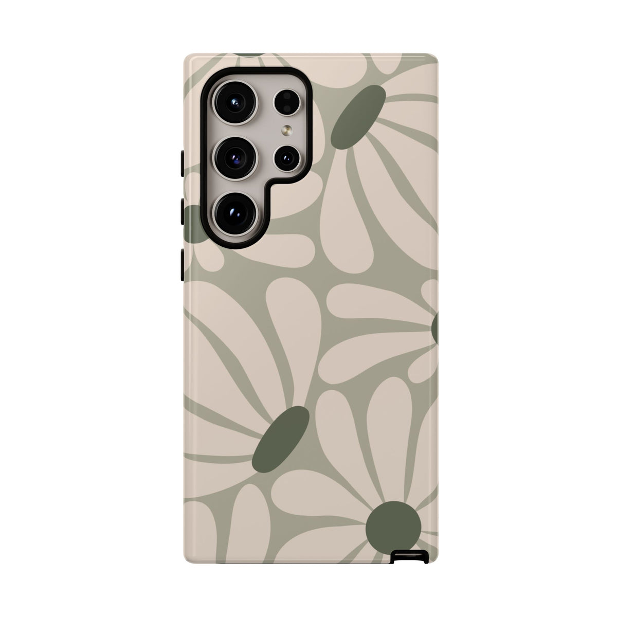 Retro Cream & Green Daisy Pattern Phone Case - White Phone Case - Samsung Galaxy S24 Ultra / Glossy
