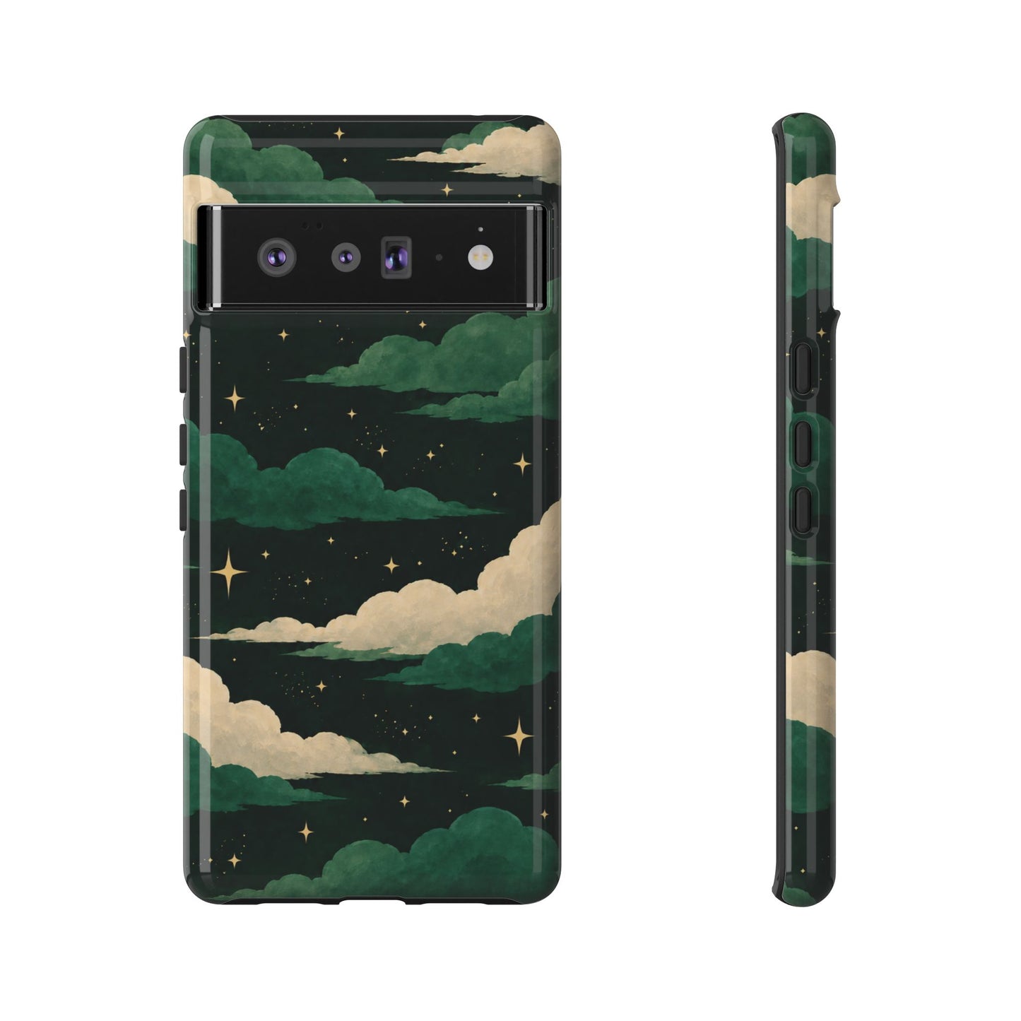 Illustrated Emerald Green Clouds & Stars Phone Case