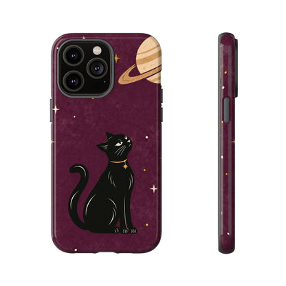 Whimsical Plum Celestial Black Cat Phone Case