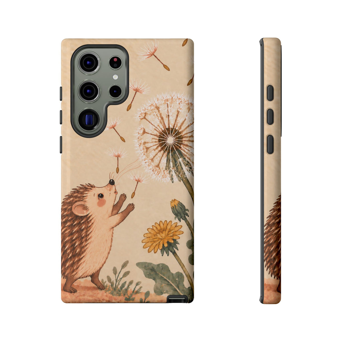 Whimsical Cream Hedgehog and Dandelion Phone Case - White Phone Case - Samsung Galaxy S23 Ultra / Glossy