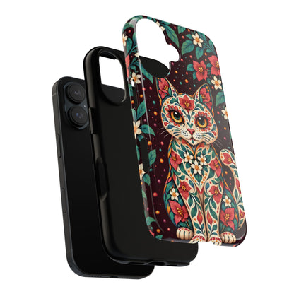 Vibrant Terracotta and Teal Calavera Cat Phone Case - Multicolor Phone Case