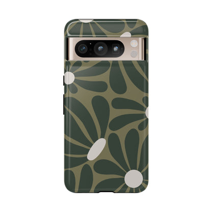 Retro Olive Green Daisy Pattern Phone Case - Green Phone Case - Google Pixel 8 Pro / Glossy