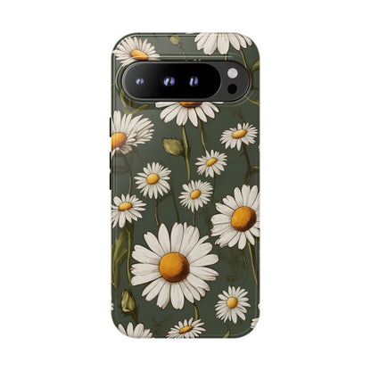 Google Pixel 9 Pro XL / Glossy Phone Case - Boho Chic Daisies Floral Pattern ’White & Green’ Phone Case