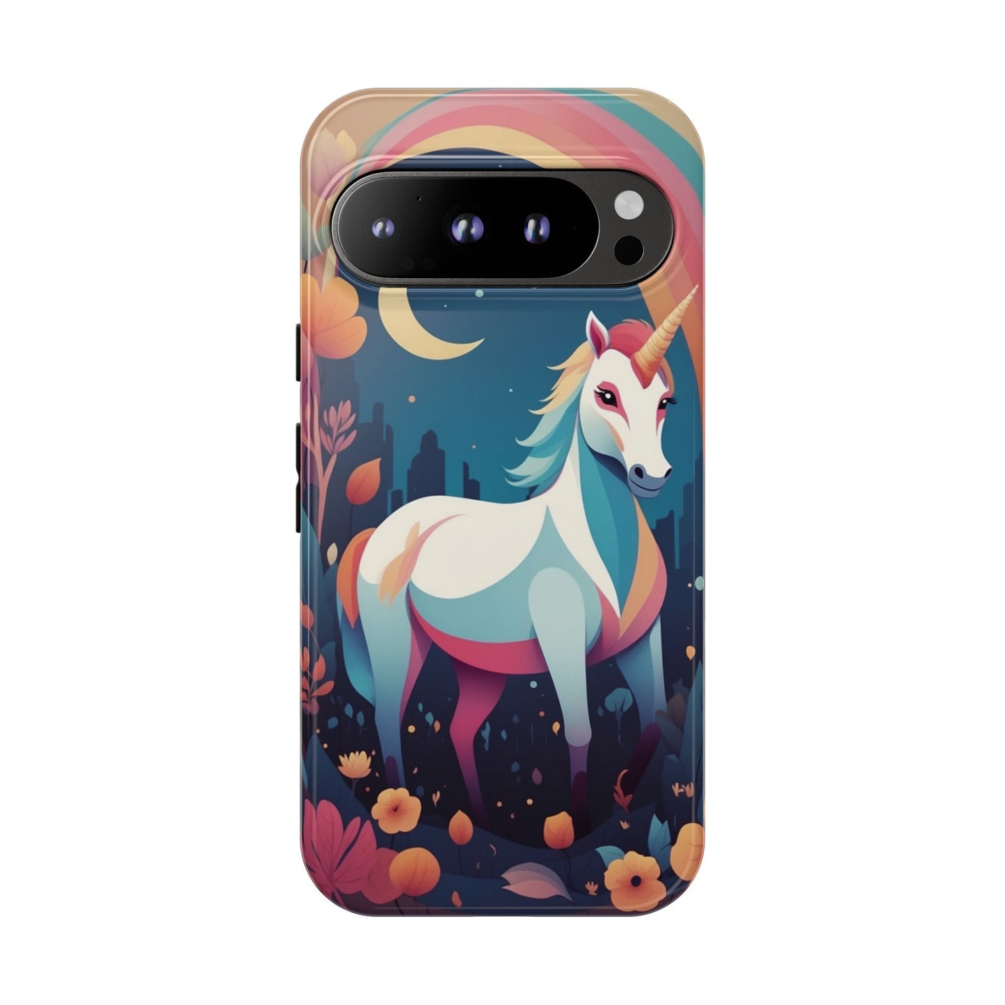 Google Pixel 9 Pro / Glossy Phone Case - Stylised Unicorn & Rainbow Design Phone Case