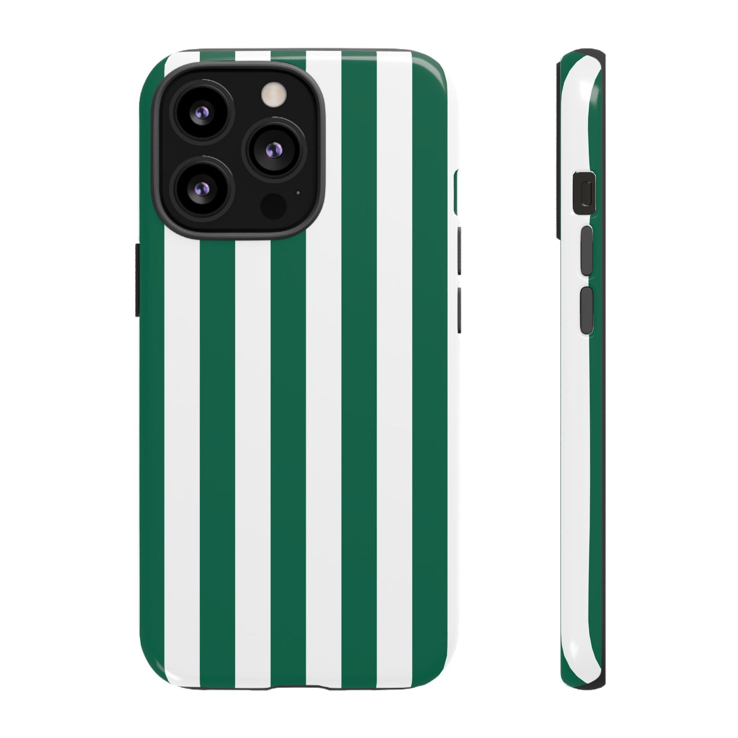 iPhone 13 Pro / Glossy Phone Case - Simple Green & White Stripe Pattern Phone Case