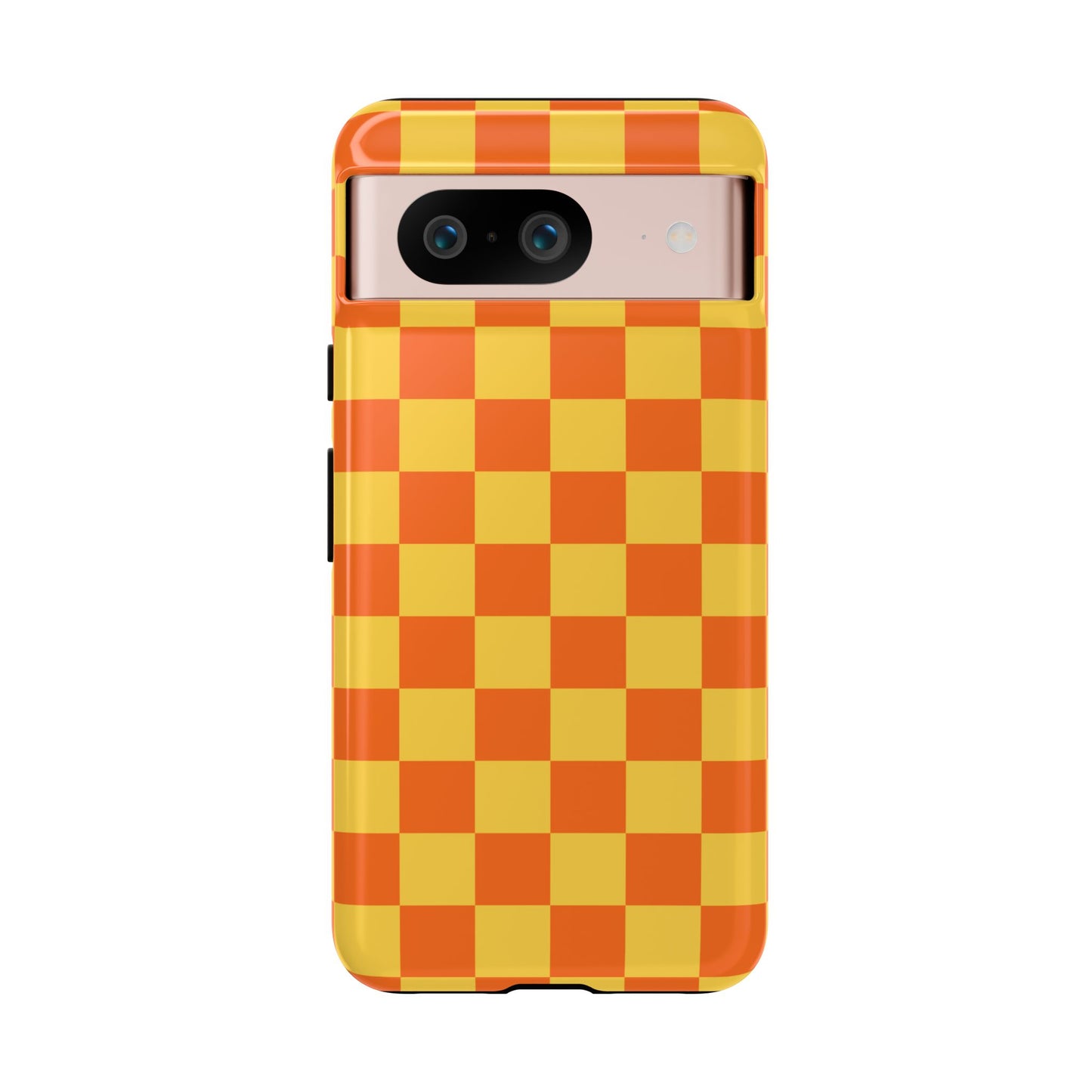 Google Pixel 8 / Glossy Phone Case - Trendy Orange & Yellow Checked Pattern Phone Case