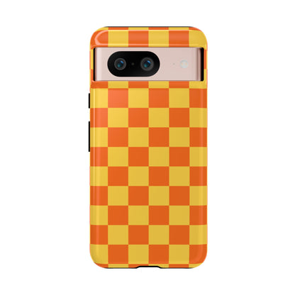 Google Pixel 8 / Glossy Phone Case - Trendy Orange & Yellow Checked Pattern Phone Case