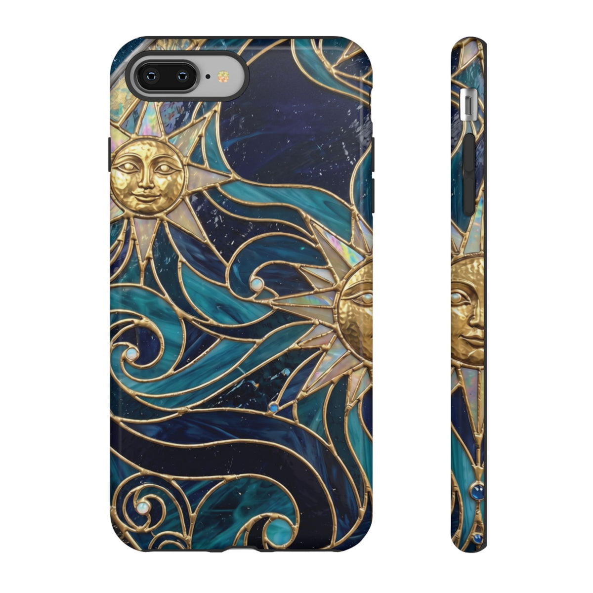 Elegant Teal & Gold Celestial Suns Phone Case