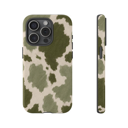 Stylish Olive Green Cow Print Phone Case - Green Phone Case - iPhone 15 Pro / Glossy
