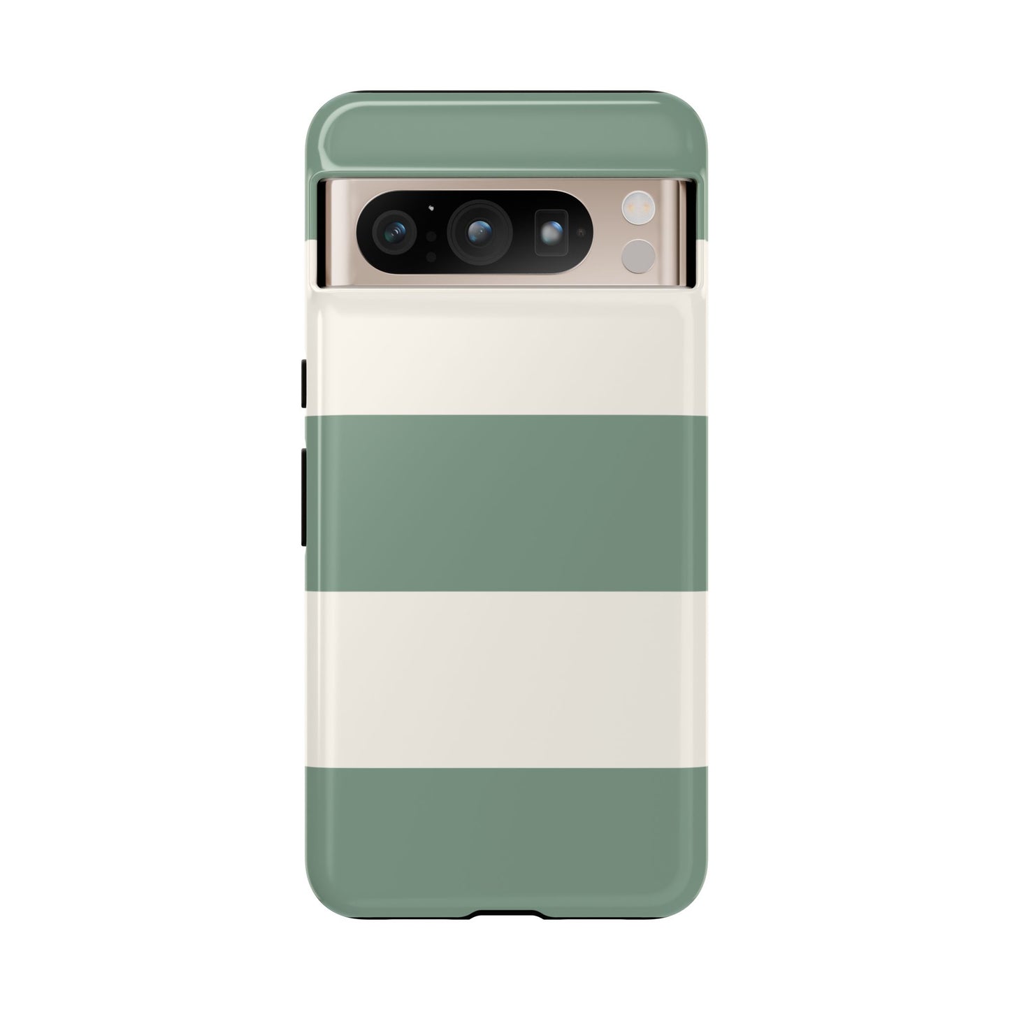 Google Pixel 8 Pro / Glossy Phone Case - Green & White Horizontal Stripe Pattern Phone Case