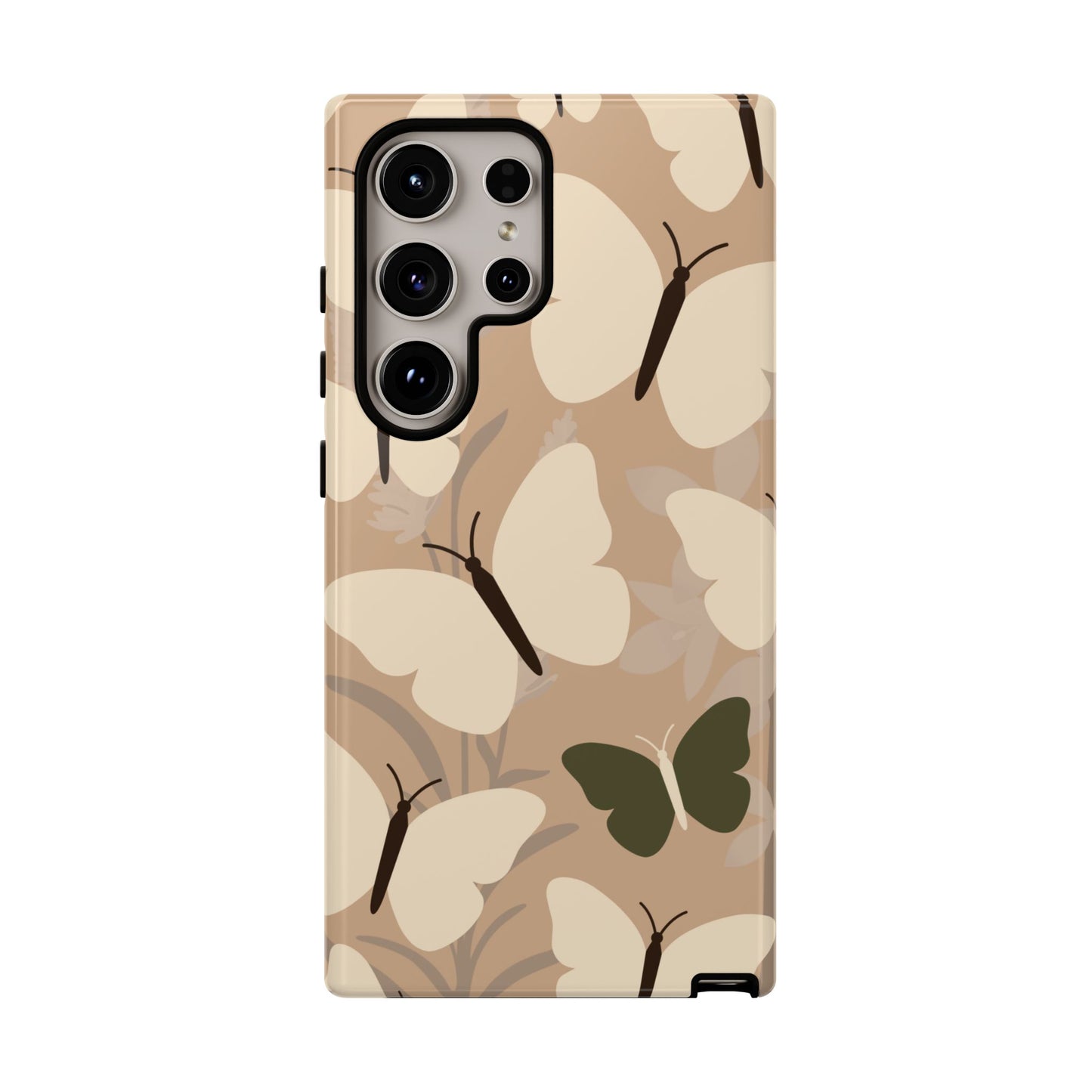 Samsung Galaxy S24 Ultra / Glossy Phone Case - Minimalist Beige Butterfly Pattern Phone Case