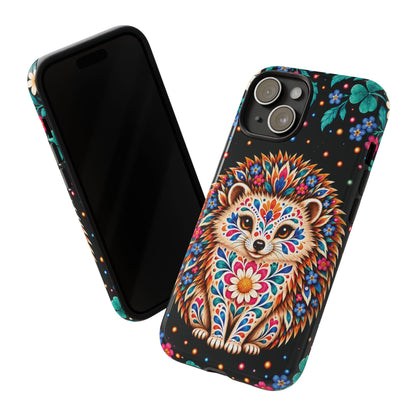 Vibrant Orange and Turquoise Calavera Hedgehog Phone Case - Multicolor Phone Case