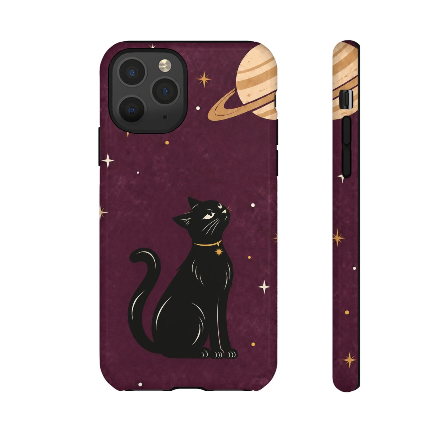 Whimsical Plum Celestial Black Cat Phone Case