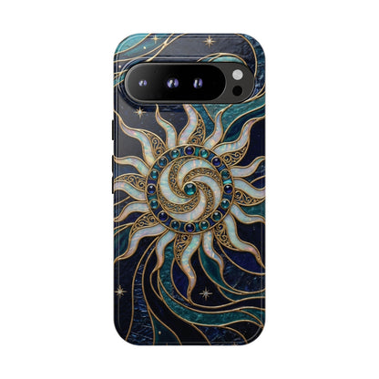 Elegant Teal & Gold Cosmic Sunburst Phone Case