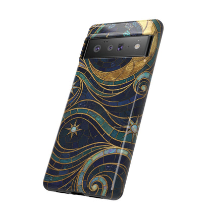 Elegant Navy & Gold Crescent Moon Mosaic Phone Case