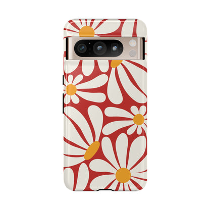 Retro Red Daisy Pattern Phone Case - Red Phone Case - Google Pixel 8 Pro / Glossy