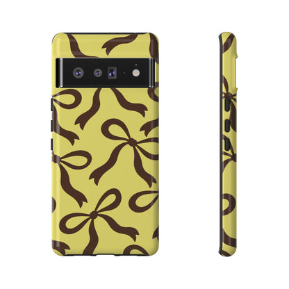 Bold Butter Yellow and Chocolate Brown Bow Pattern Phone Case - Yellow Phone Case - Google Pixel 6 Pro / Glossy